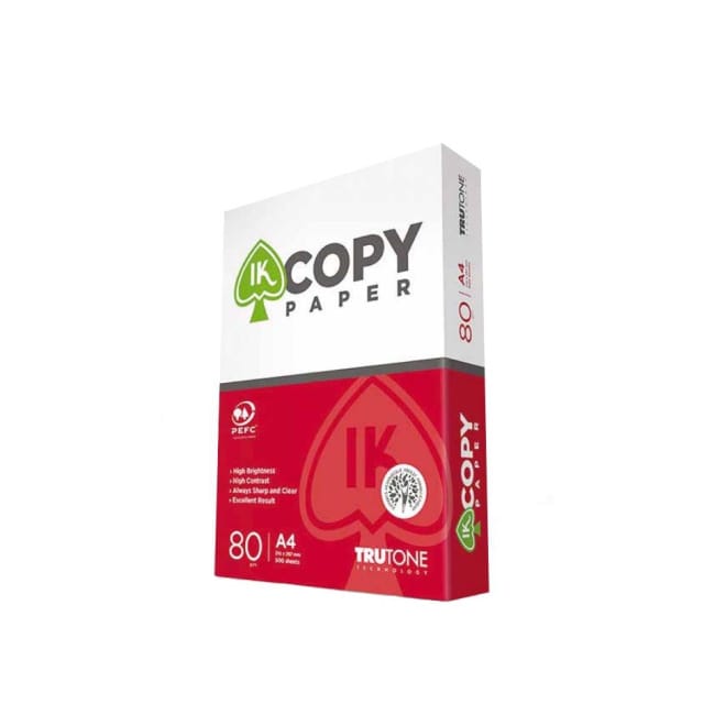 Χαρτί εκτύπωσης IK Copy A4 80gsm, διαστάσεων 210x297mm. Ιδανικό για εκτυπωτές και φωτοτυπικά. Συσκευασία 500 φύλλων υψηλής ποιότητας για καθημερινή χρήση