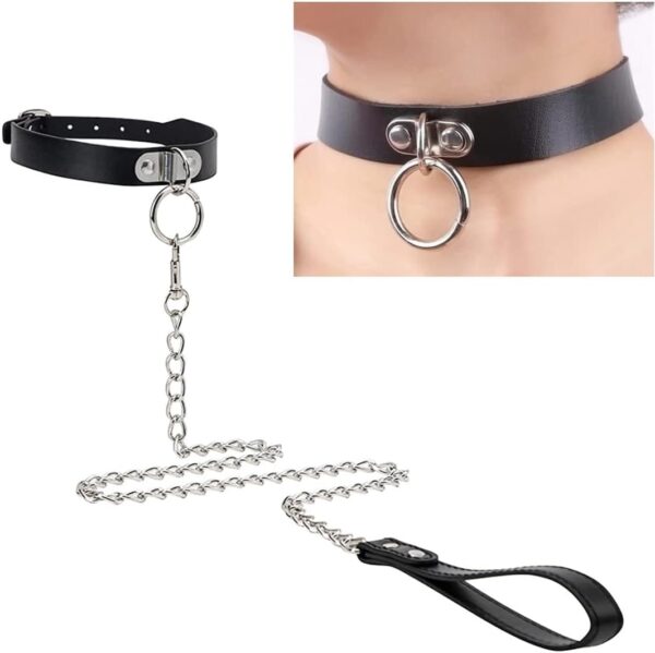 Sex Slaves Cosplay Choker Δερμάτινο Κολάρο με Αλυσίδα Μαύρο - Image 3