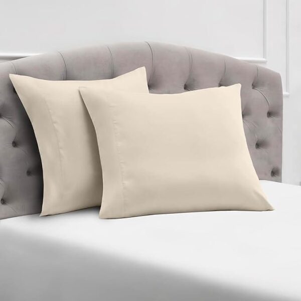 Σετ 2 μαξιλαροθήκες Mellanni 80×80 cm από double-brushed μικροΐνα. Ανθεκτικές, αντιρυτιδικές και ασφαλείς (OEKO-TEX®), σε σκούρο μπλε, εκρού, γκρι & φυστικί