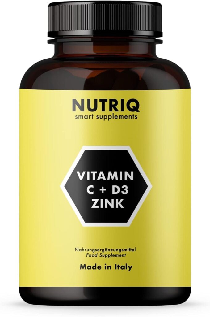 "Ενισχύστε την υγεία σας με την Nutriq βιταμίνη C + D3 + ψευδάργυρο, ένα vegan συμπλήρωμα για 6 μήνες που προάγει την ανοσία και την ευεξία σας."