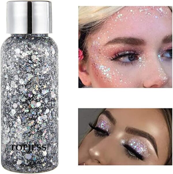 Ασημένιο Glitter Gel Σώματος & Προσώπου για Μακιγιάζ και Νύχια - Image 2