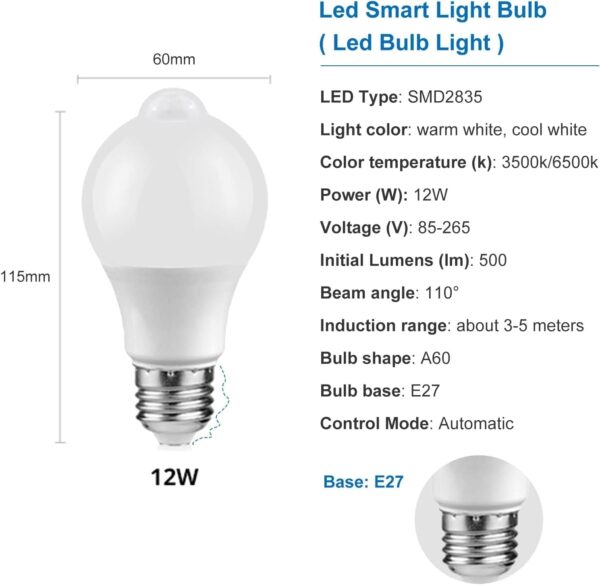 Λάμπα LED E27 με Αισθητήρα Κίνησης και Λυκόφωτος 6500 K - Image 3