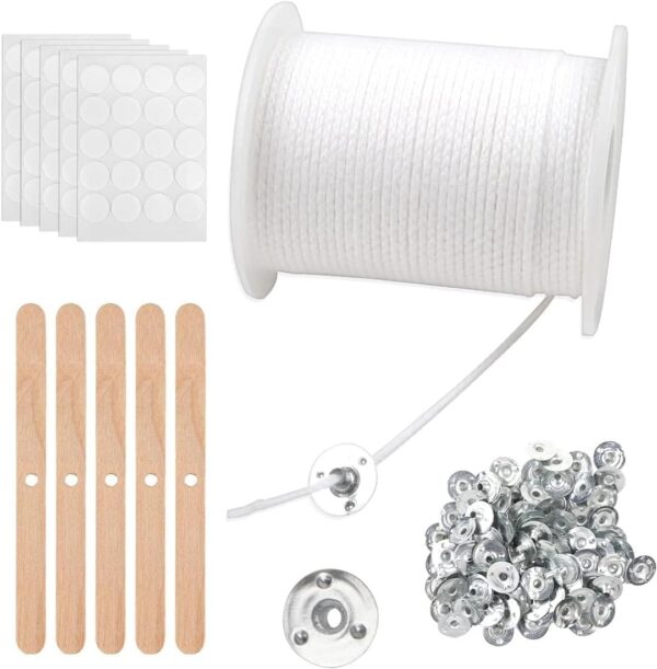 Σετ κατασκευής κεριών DIY με βαμβακερά φυτίλια και βάσεις. Ιδανικό για χειροποίητα κεριά, δημιουργίες, δώρα και επαγγελματική χρήση.
