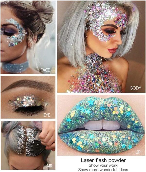 Ασημένιο Glitter Gel Σώματος & Προσώπου για Μακιγιάζ και Νύχια - Image 9