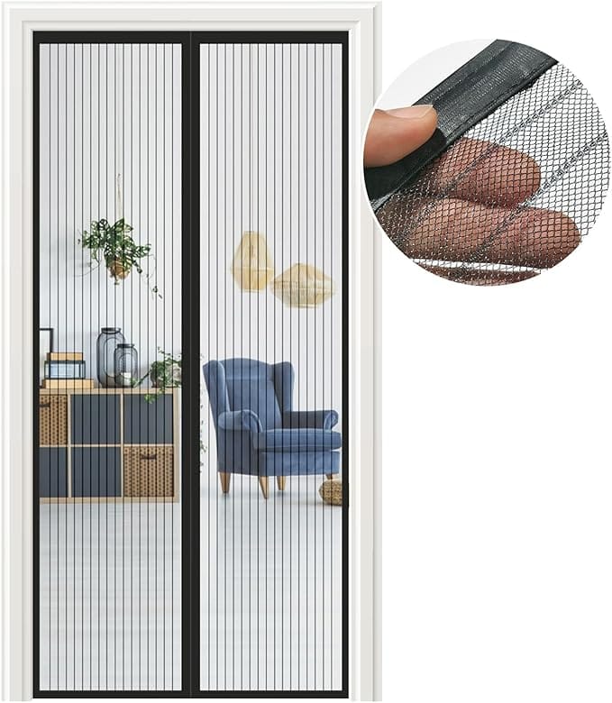 Μαγνητική σήτα πόρτας 85×220 cm σε μαύρο χρώμα. Τοποθέτηση χωρίς τρύπημα, κλείνει αυτόματα με μαγνήτες. Ιδανική για αερισμό και προστασία εσωτερικού χώρου.
