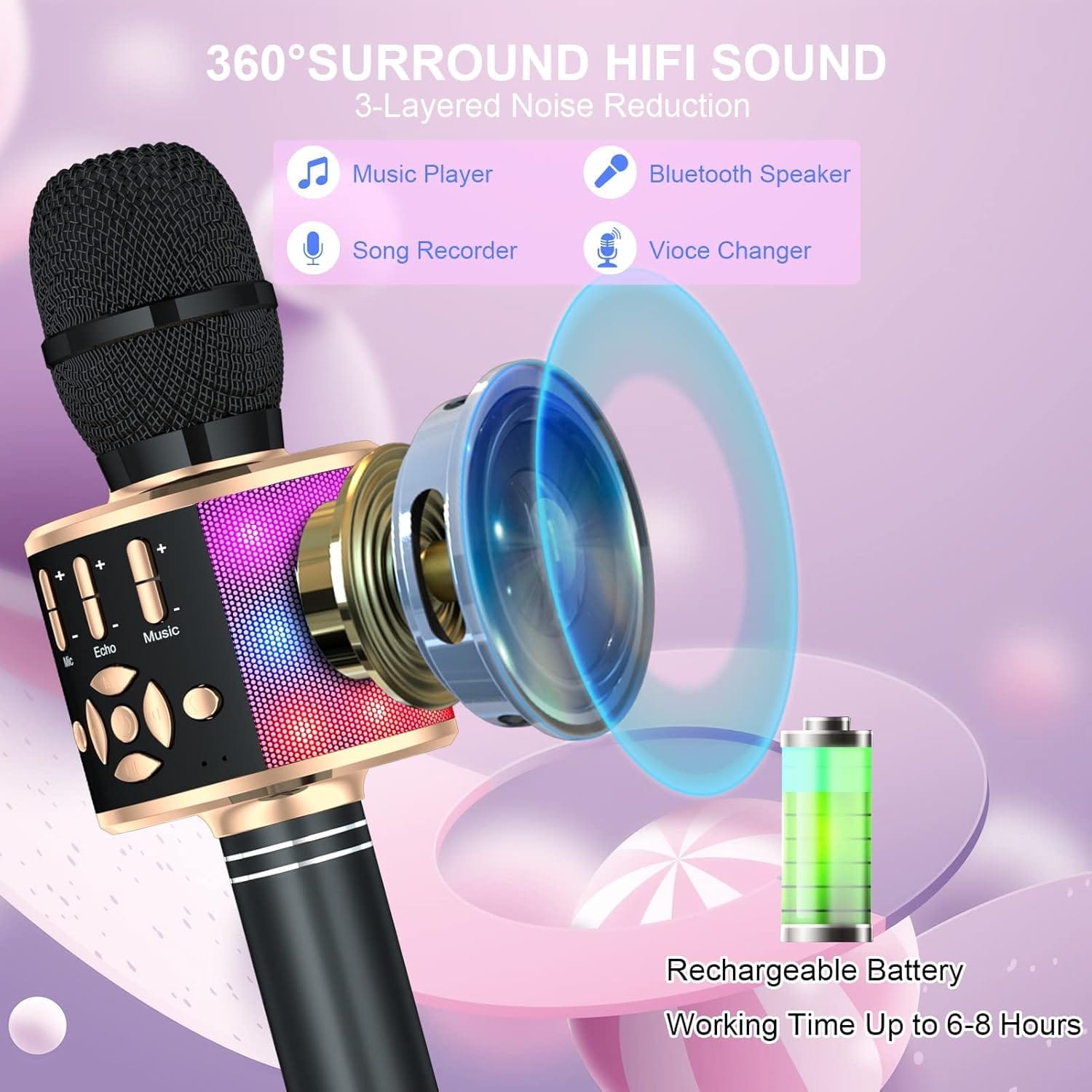 Παιδικό Ασύρματο Μικρόφωνο Bluetooth Karaoke και Φώτα LED 3+ - Image 4
