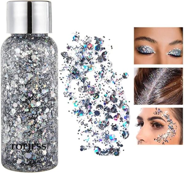 Ασημένιο Glitter Gel Σώματος & Προσώπου για Μακιγιάζ και Νύχια - Image 7