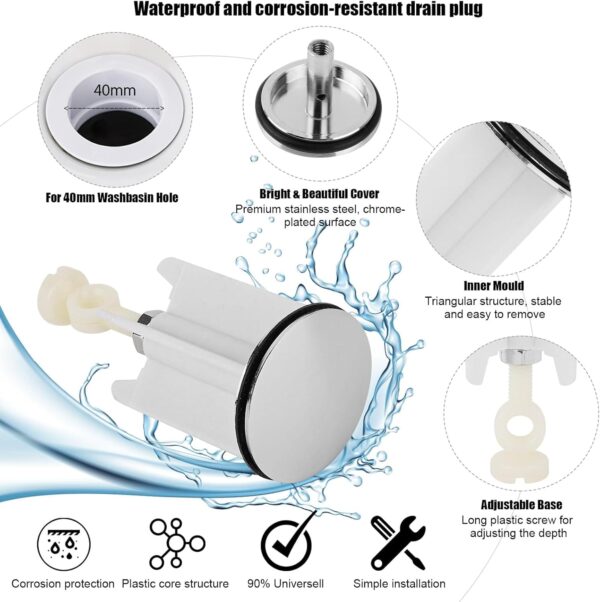 Βύσμα Νεροχύτη 40mm Pop Up Universal - για Μπάνιο και Κουζίνα - Image 6