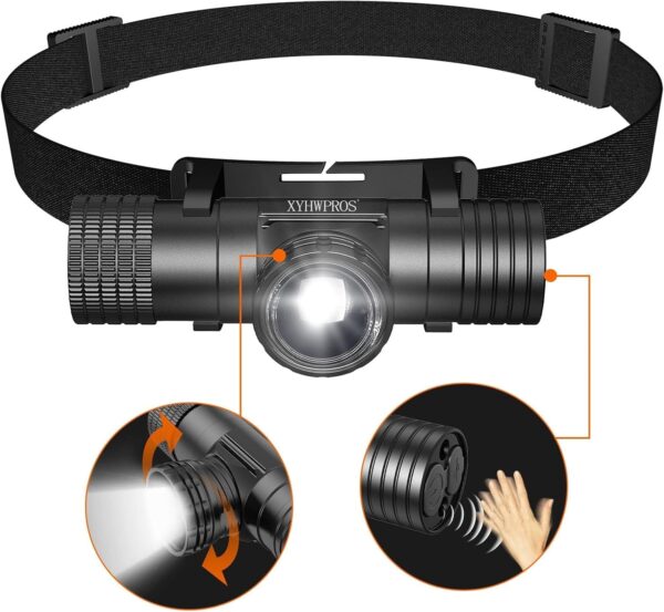 Φακός κεφαλής 1000 Lumens με αισθητήρα κίνησης και επαναφορτιζόμενη μπαταρία USB. Ιδανικός για hands-free φωτισμό και εξωτερικές δραστηριότητες.