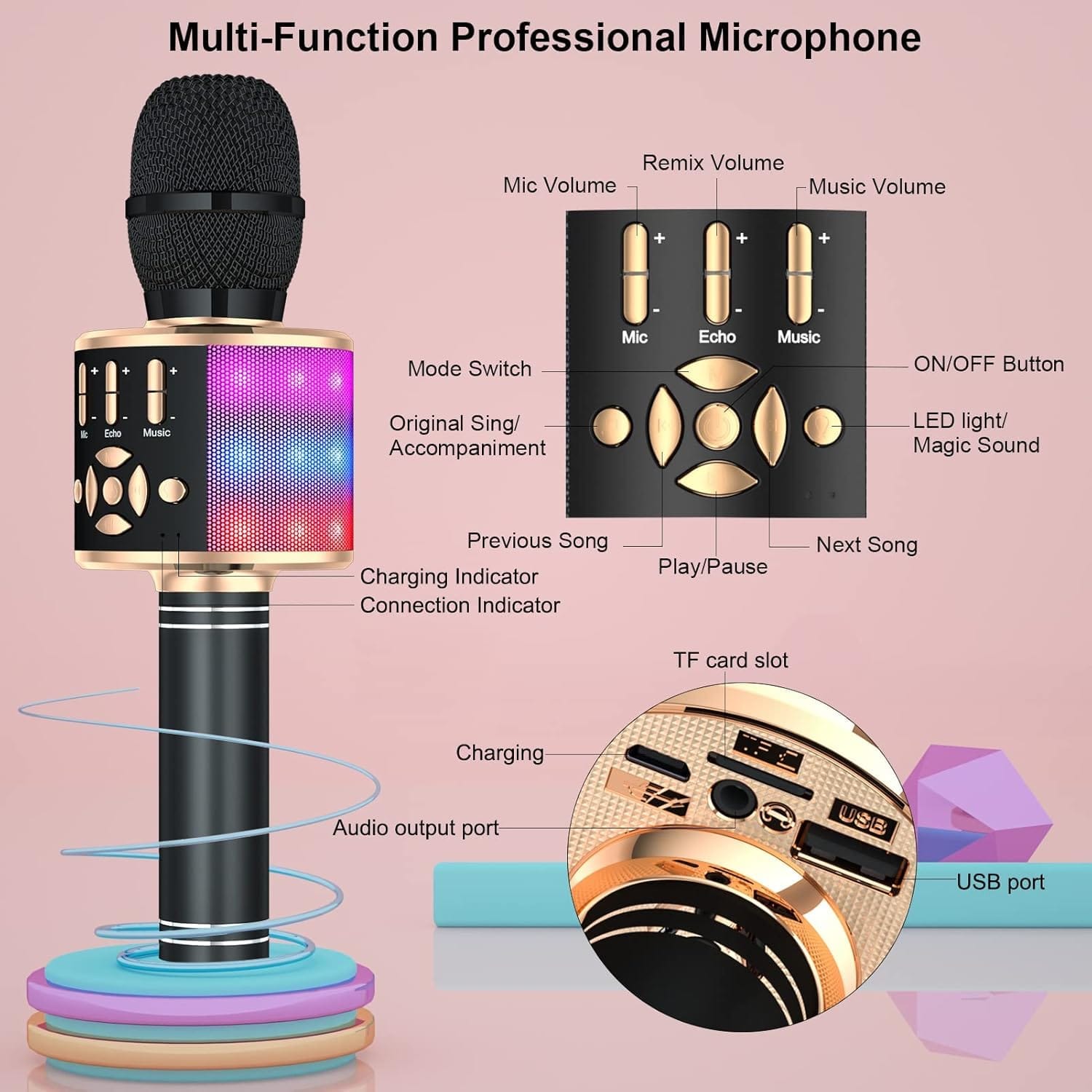 Παιδικό Ασύρματο Μικρόφωνο Bluetooth Karaoke και Φώτα LED 3+ - Image 3