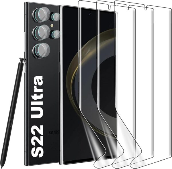 "Προστατεύστε την οθόνη του Samsung Galaxy S22 5G Ultra με αυτό το εύκαμπτο προστατευτικό TPU, που περιλαμβάνει τρία τεμάχια για πλήρη κάλυψη και ασφάλεια."
