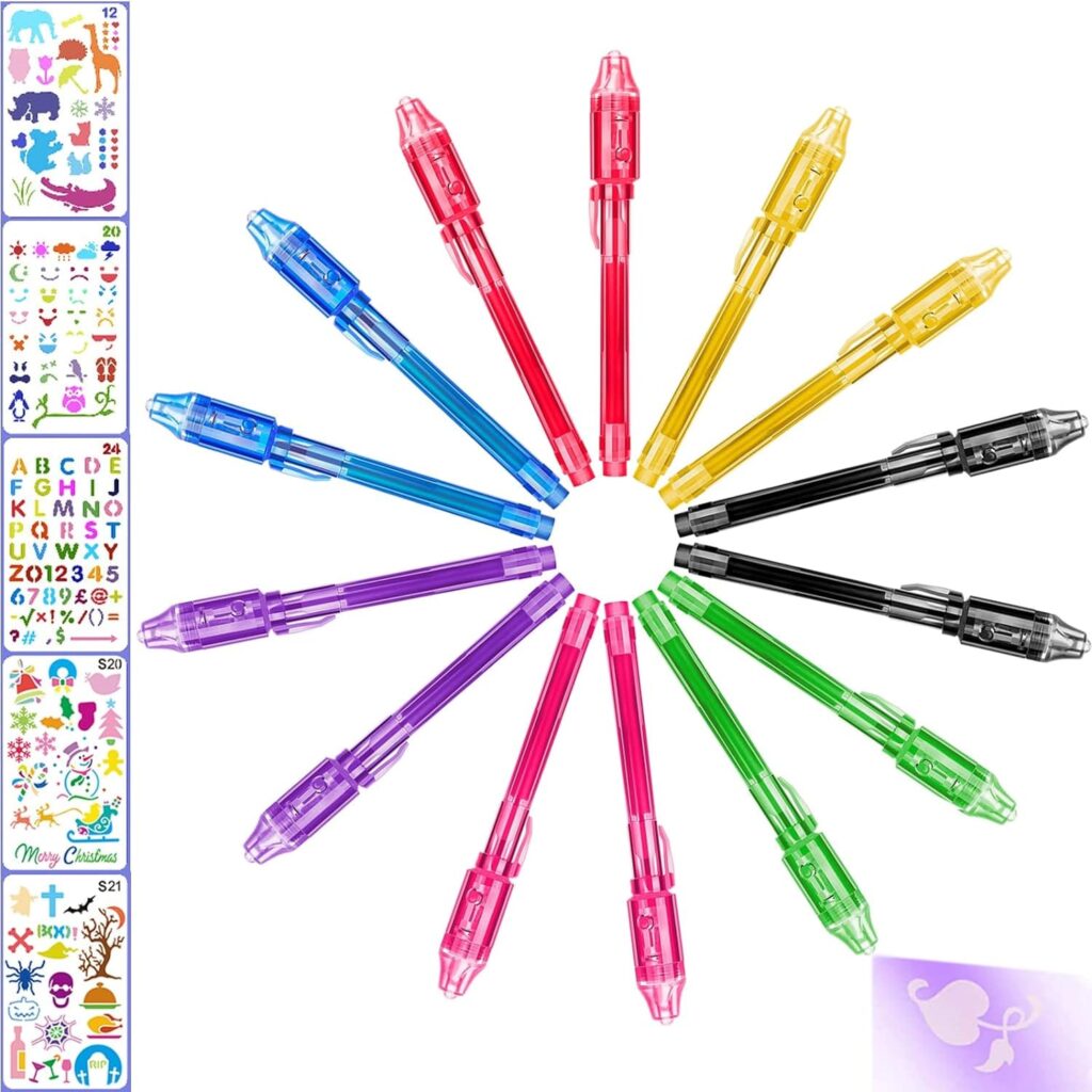 Αόρατο μαγικό στυλό με UV LED φως για ανίχνευση μυστικών μηνυμάτων. Ιδανικό για παιχνίδια και ανακαλύψεις. Περιλαμβάνονται 14 τεμάχια για ομαδική χρήση.