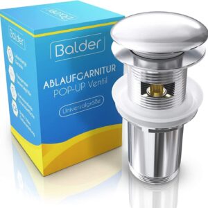 "BALDER βαλβίδα Pop Up για νεροχύτη και νιπτήρα από ορείχαλκο με επίστρωση χρωμίου. Ανθεκτική και πρακτική λύση με δωρεάν στεγανοποιητικούς δακτυλίους."