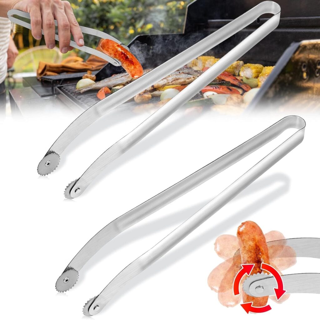 Περιστρεφόμενες μακριές λαβίδες BBQ με ρόδες, inox, 38 cm. Ιδανικές για εύκολο ψήσιμο και χειρισμό, σε σετ 2 τεμαχίων. Ανθεκτικές και πρακτικές.