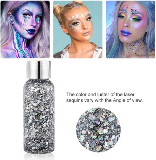 Ασημένιο Glitter Gel Σώματος & Προσώπου για Μακιγιάζ και Νύχια - Image 8