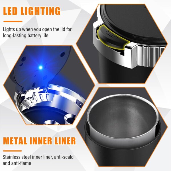 Τασάκι Αυτοκινήτου Ποτηροθήκης με Καπάκι & LED Φωτισμός - Image 5