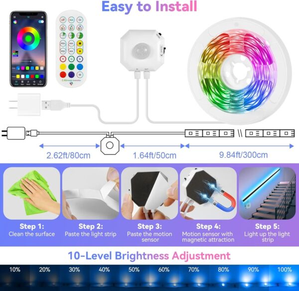 LED Ταινία Αδιάβροχη με Ανιχνευτή Κίνησης 3m RGB 5050 USB - Image 6