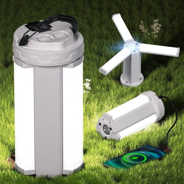 Φορητό φανάρι camping με μπαταρία 3600mAh, αναδιπλούμενα LED πάνελ και USB φόρτιση. Ιδανικό για κάμπινγκ, ψάρεμα και έκτακτες ανάγκες.