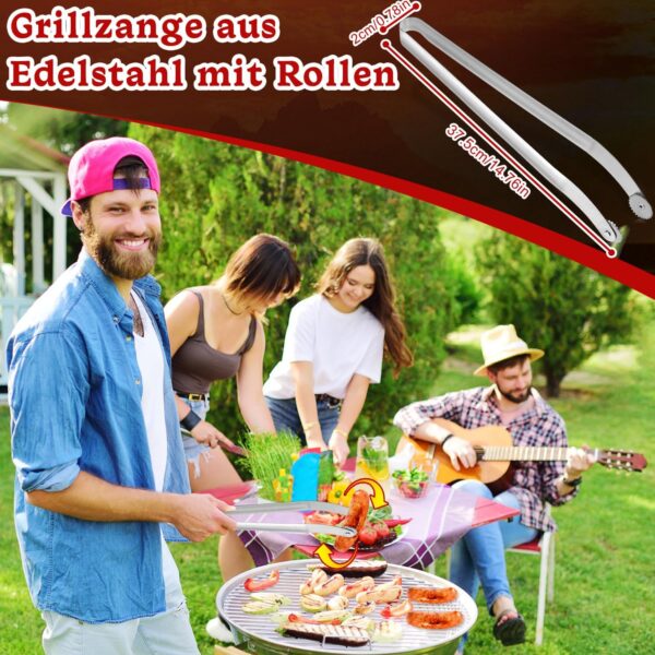 Περιστρεφόμενες Μακριές Λαβίδες BBQ με Ρόδες Inox 38cm 2τεμ - Image 2