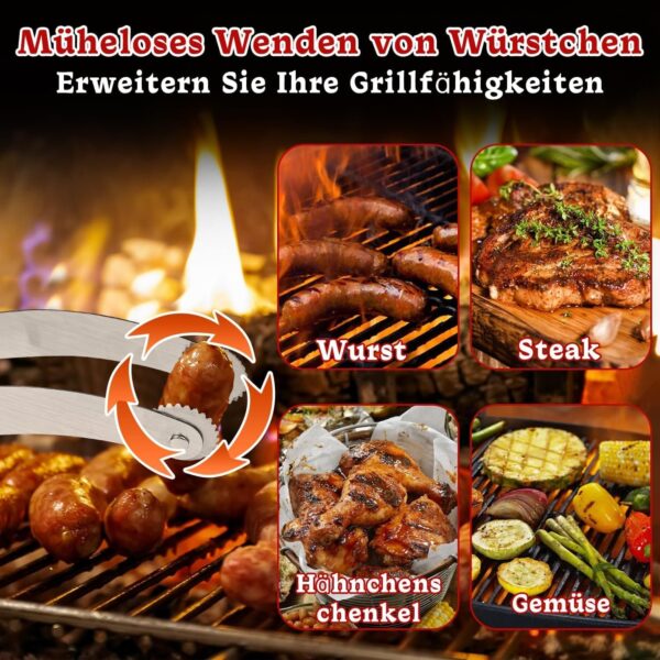 Περιστρεφόμενες Μακριές Λαβίδες BBQ με Ρόδες Inox 38cm 2τεμ - Image 4