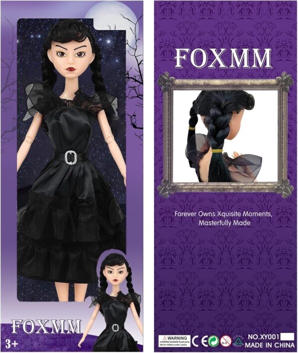 Κούκλα Φιγούρα Wednesday Addams με Μαύρο Ολόσωμο Φόρεμα - Image 7