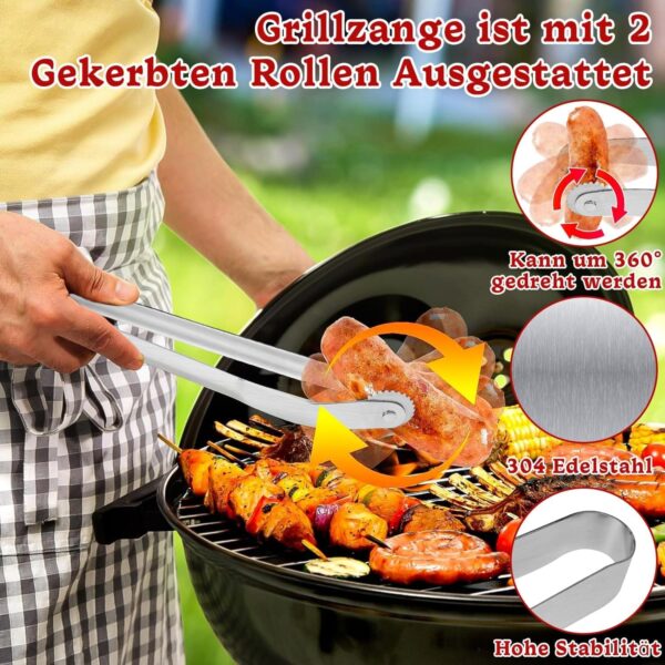 Περιστρεφόμενες Μακριές Λαβίδες BBQ με Ρόδες Inox 38cm 2τεμ - Image 5