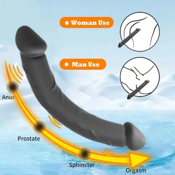 Ρεαλιστικό Dildo Διπλής Όψης – Μαύρο 23,5cm με Μαλακή Υφή - Image 3