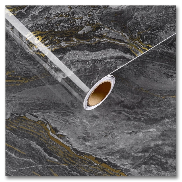 Αυτοκόλλητη ταπετσαρία μάρμαρου 30x200 cm με κομψές χρυσές νότες. Ιδανική για ανανέωση τοίχων, επίπλων και επιφανειών με μοντέρνο στυλ.