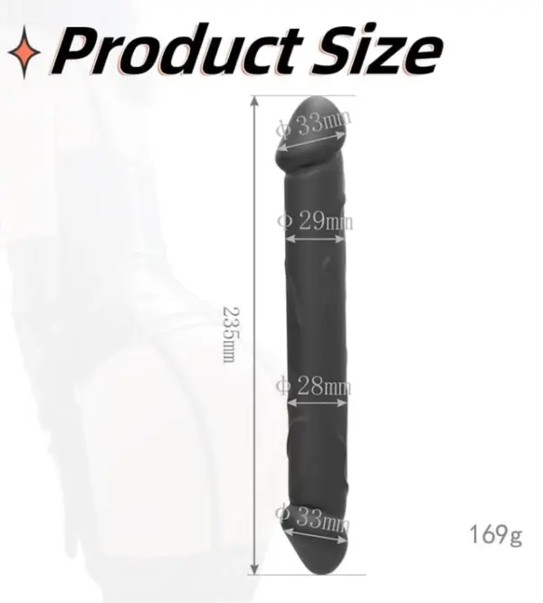 Ρεαλιστικό Dildo Διπλής Όψης – Μαύρο 23,5cm με Μαλακή Υφή - Image 4