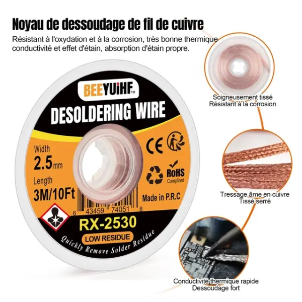 Solder Wick - Σύρμα Χαλκού Αποκόλλησης 2,5 mm x 3 m με Flux - Image 4