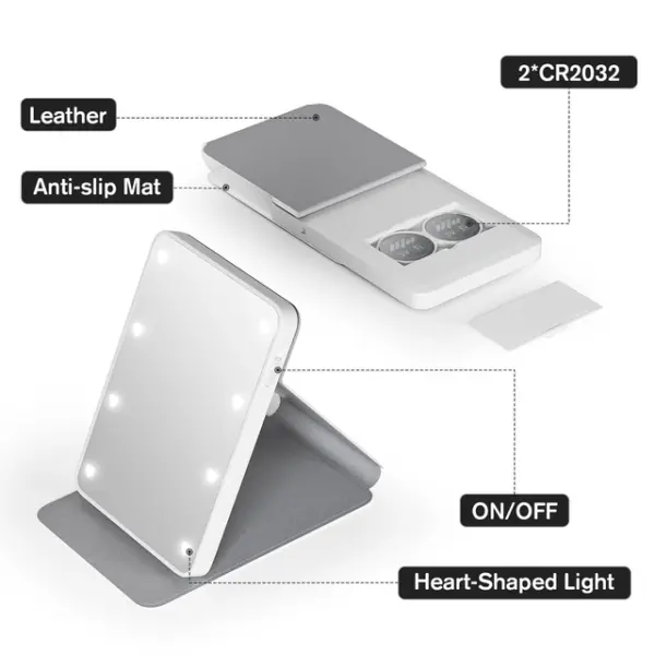 Μικρός Καθρέφτης Τσέπης με Φως LED – Λευκός CR2032 - Image 4