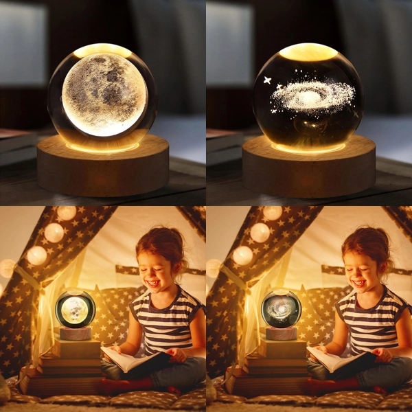 Εντυπωσιακή 3D κρυστάλλινη λάμπα γαλαξίας 60mm με ξύλινη βάση. Ιδανικό φωτιστικό για διακόσμηση, δώρο ή χαλάρωση σε κάθε χώρο.