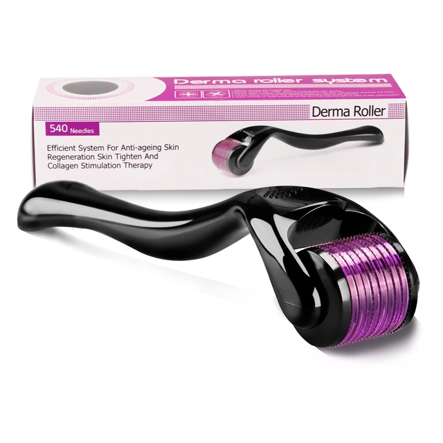 Dermaroller 1.5mm με 540 μικροβελόνες τιτανίου για μαλλιά, γένια και δέρμα. Διεγείρει κολλαγόνο, μειώνει ρυτίδες, ουλές και ενισχύει την ανάπτυξη.