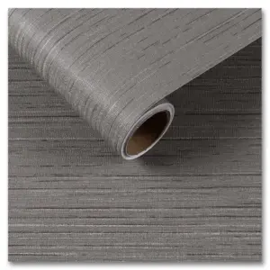 Αυτοκόλλητη μεμβράνη επίπλων γκρι λινάτσας 30×900 cm, ιδανική για κουζίνα και ανανέωση τοίχων.