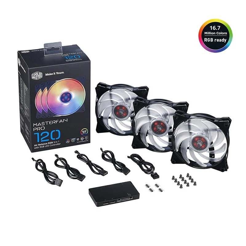 Σετ ανεμιστήρων Cooler Master 120mm με LED RGB και χειριστήριο για υπολογιστή.